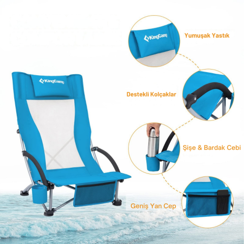 KingCamp Lilac High Comfort Plaj ve Dinlenme Sandalyesi 2'li Set Blue