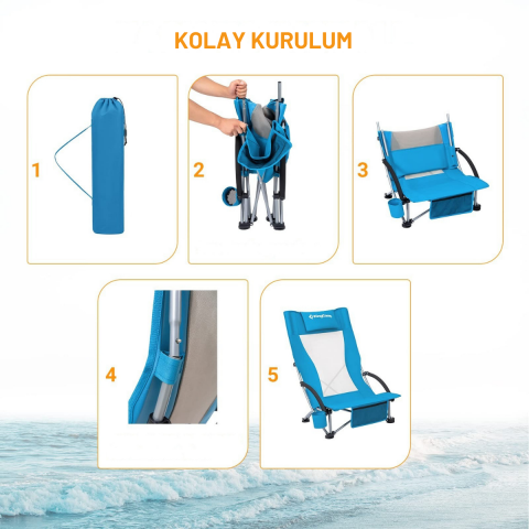 KingCamp Lilac High Comfort Plaj ve Dinlenme Sandalyesi 2'li Set Blue