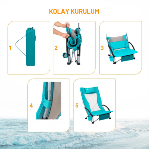 KingCamp Lilac High Comfort Plaj ve Dinlenme Sandalyesi 2'li Set Cyan