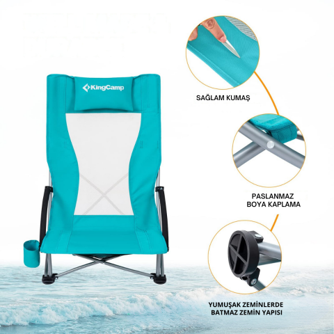 KingCamp Lilac High Comfort Plaj ve Dinlenme Sandalyesi 2'li Set Cyan