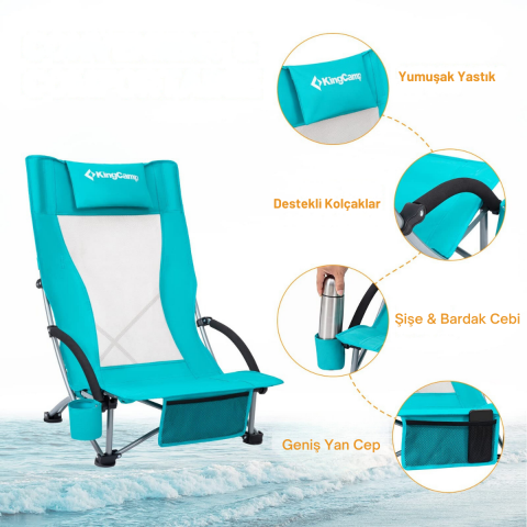 KingCamp Lilac High Comfort Plaj ve Dinlenme Sandalyesi 2'li Set Cyan