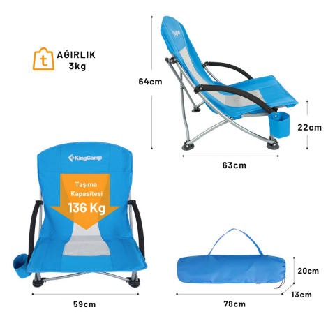 KingCamp Lilac Beach Chair Plaj ve Dinlenme Sandalyesi 2'li Set Blue