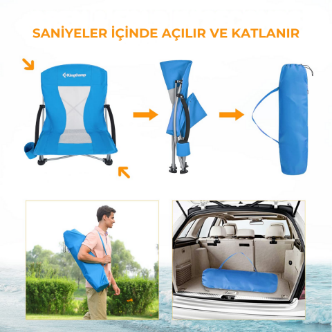 KingCamp Lilac Beach Chair Plaj ve Dinlenme Sandalyesi 2'li Set Blue