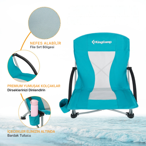 KingCamp Lilac Beach Chair Plaj ve Dinlenme Sandalyesi 2'li Set Cyan