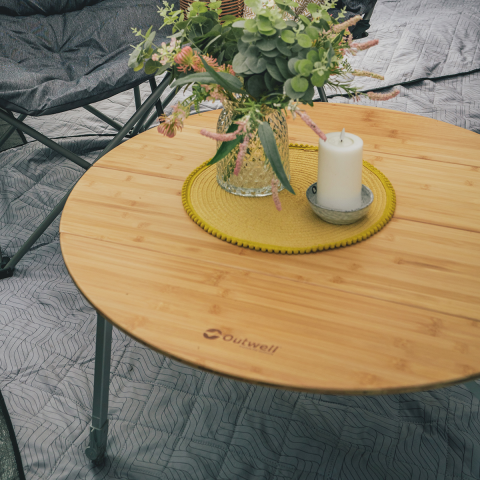 Outwell Custer Round Yuvarlak Bambu Katlanır Kamp Masası