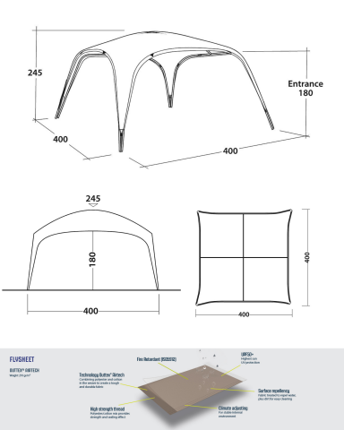 Outwell Wakefield Shelter XL UPF+50 Korumalı 4x4 m. Gazebo Çadır & Gölgelik