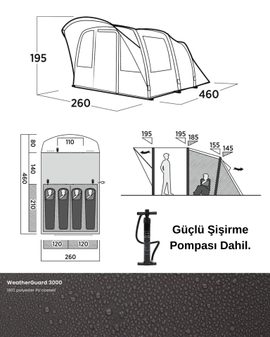 Easy Camp Senja 4 Air Blackroom 12 M² & 4 Kişilik Şişme Aile Çadırı