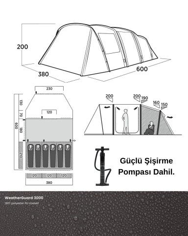Easy Camp Kullen 6 Air Blackroom 23 M² & 6 Kişilik Şişme Aile Çadırı