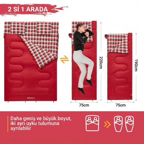 KingCamp Snowflake 300-D Ultra Çift Kişilik Uyku Tulumu Red