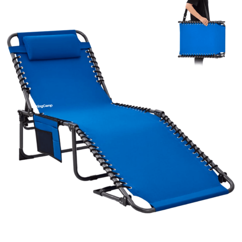KingCamp Berlin Classic Comfort 2'li Set 5 Kademeli Katlanır Şezlong Blue