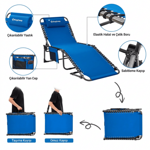 KingCamp Berlin Classic Comfort 2'li Set 5 Kademeli Katlanır Şezlong Blue