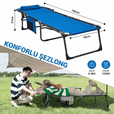 KingCamp Berlin Classic Comfort 2'li Set 5 Kademeli Katlanır Şezlong Blue