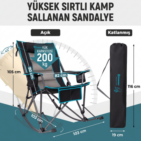 Fundango Cozy Rocking Chair | Sallanan Katlanır Kamp Sandalyesi Black