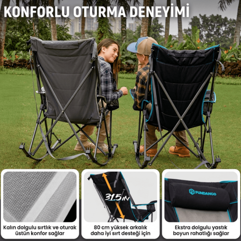 Fundango Cozy Rocking Chair | Sallanan Katlanır Kamp Sandalyesi Black