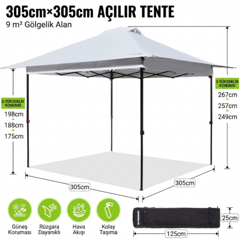 Fundango SunHaven 300 Premium | 3x3 m Otomatik Gazebo & Gölgelik White