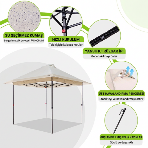 Fundango SunHaven 300 Premium | 3x3 m Otomatik Gazebo & Gölgelik White