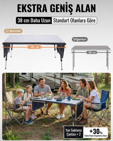 KingCamp GRANITE C14070 | 140x70 cm Geniş Katlanır Lux Kamp Masası