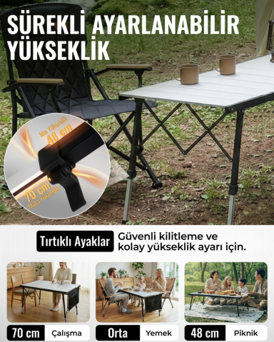 KingCamp GRANITE C14070 | 140x70 cm Geniş Katlanır Lux Kamp Masası