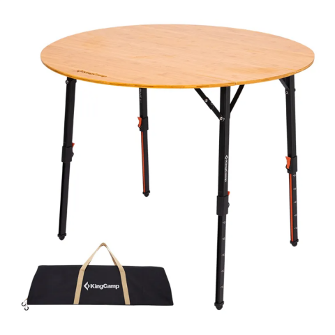 KingCamp BamAura 4Fold D90 PLUS | 90 cm Yuvarlak Bambu Katlanır Kamp Masası