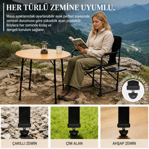 KingCamp BamAura 4Fold D90 PLUS | 90 cm Yuvarlak Bambu Katlanır Kamp Masası