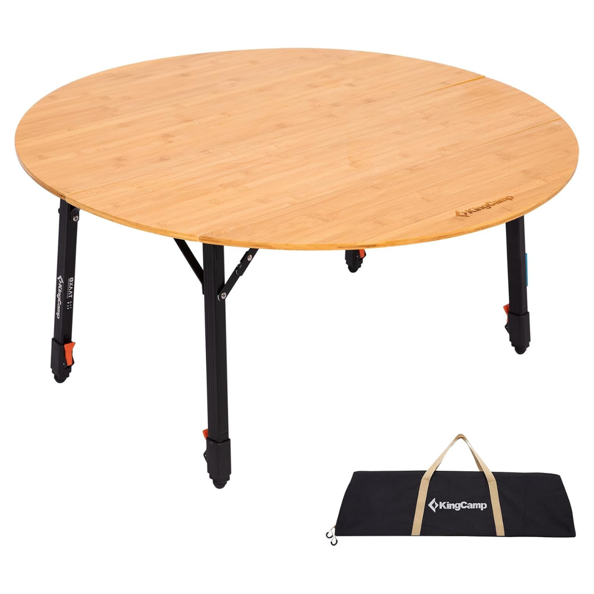 KingCamp BamAura 4Fold D90 PLUS | 90 cm Yuvarlak Bambu Katlanır Kamp Masası
