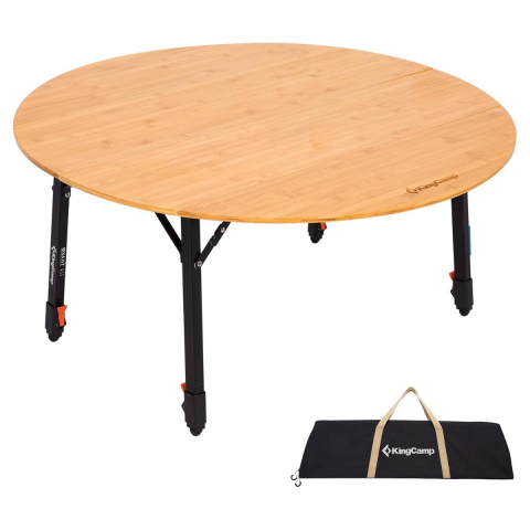 KingCamp BamAura 4Fold D90 PLUS | 90 cm Yuvarlak Bambu Katlanır Kamp Masası