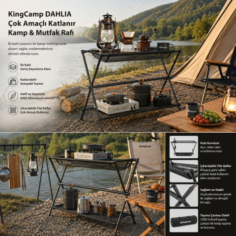 KingCamp DAHLIA Çok Amaçlı Katlanır Kamp & Mutfak Rafı