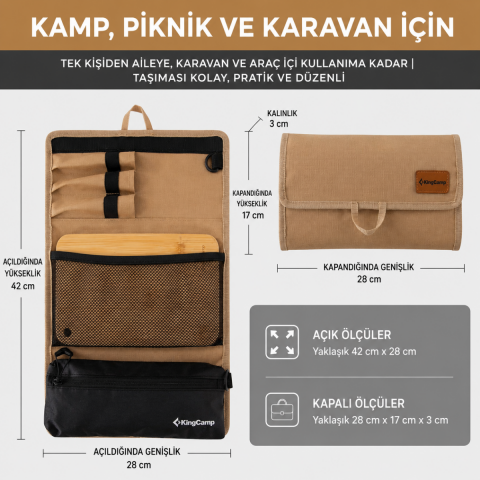 KingCamp ROAM Light | Bambu Kesme Tahtası ve Mutfak Ekipmanları Çantası