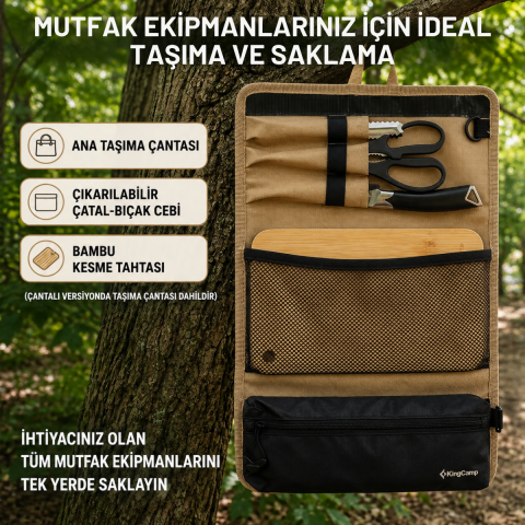 KingCamp ROAM Light | Bambu Kesme Tahtası ve Mutfak Ekipmanları Çantası