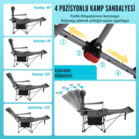 KingCamp WILLOW AeroComfort Lounge 4 Pozisyonlu Yatabilen Kamp Sandalyesi