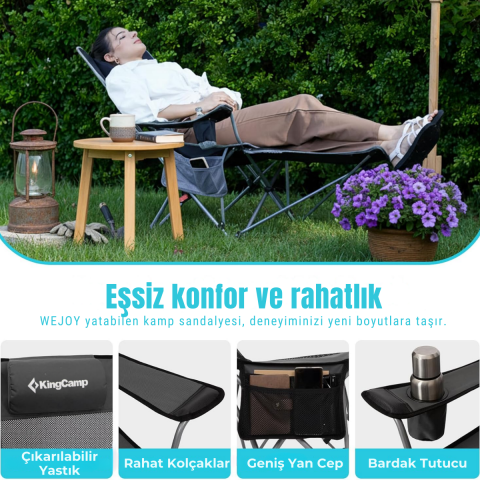 KingCamp WILLOW AeroComfort Lounge 4 Pozisyonlu Yatabilen Kamp Sandalyesi