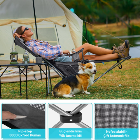 KingCamp WILLOW AeroComfort Lounge 4 Pozisyonlu Yatabilen Kamp Sandalyesi