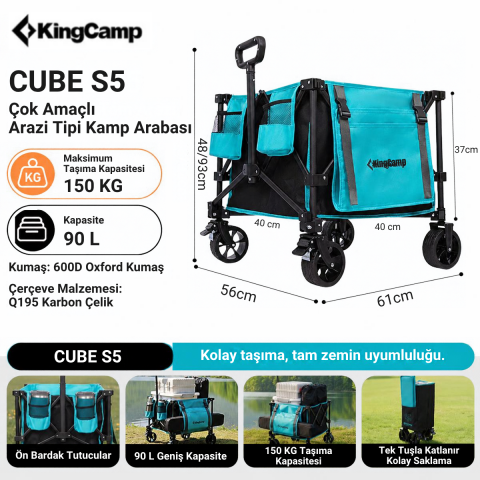 KingCamp CUBE S5 I Çok Amaçlı 90 L Katlanır Vagon Araba