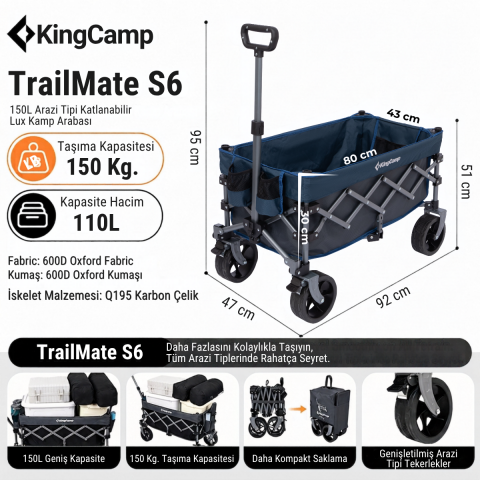 KingCamp TrailMate S6 110L Premium Vagon Taşıma Aracı