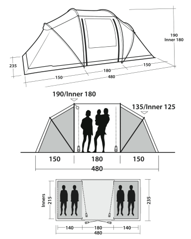 Outwell Casagrande 4 Darkinner 11 m² & 4 Kişilik Yüksek Aile Çadırı